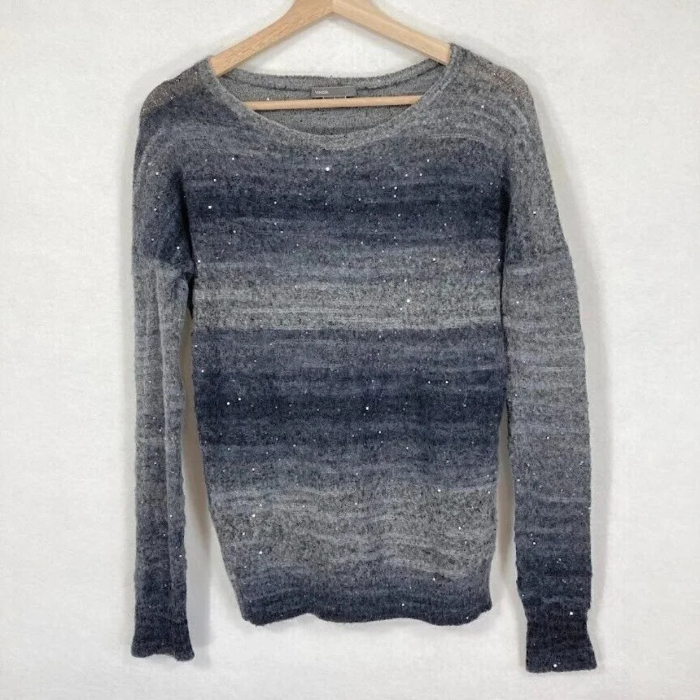 Vince Ombre Pullover Sweater Wool Sparkle Whimsy Dark Academia Grandma Core M